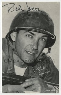 6b174 RICK JASON deluxe signed arcade card 1960s great close up in military uniform from Combat!
