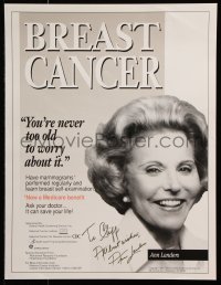 6b035 ANN LANDERS signed 15x20 special poster 1992 advertising breast cancer awareness campaign!