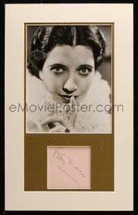 6b058 KAY FRANCIS signed 4x4 cut album page in 11x18 display 1930s holding her finger to her mouth!