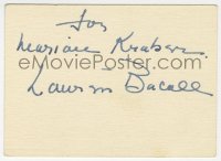 6b505 LAUREN BACALL signed 3x4 cut index card 1950s it can be framed with the included repro!