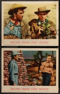 6c183 ESCAPE FROM FORT BRAVO 8 LCs R1962 cowboy William Holden, Eleanor Parker, John Sturges directed!