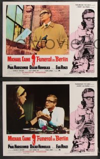 6c226 FUNERAL IN BERLIN 8 LCs 1967 cool border art of Michael Caine w/gun, directed by Guy Hamilton!