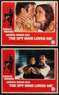 6c510 SPY WHO LOVED ME 8 LCs 1977 best c/u of Roger Moore as James Bond & sexy Barbara Bach in bed!