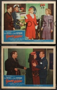 6c894 YOUNG WIDOW 3 LCs 1946 sexy brunette Jane Russell romanced by WWII soldier Louis Hayward!