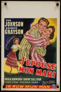 6f300 GROUNDS FOR MARRIAGE Belgian 1952 art of Van Johnson & pretty opera singer Kathryn Grayson!