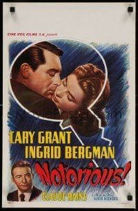 6f314 NOTORIOUS Belgian R1950s art of Cary Grant & Ingrid Bergman, Alfred Hitchcock classic!