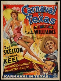6f328 TEXAS CARNIVAL Belgian 1951 Red Skelton, art of sexy Esther Williams wearing swimsuit!