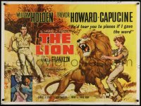 6f374 LION British quad 1963 Putzu art of William Holden, sexy Capucine + art of boy w/ huge lion!