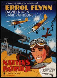 6f076 DAWN PATROL Danish R1960s cool different art of pilot Errol Flynn & World War I airplanes!