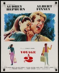 6f588 TWO FOR THE ROAD French 18x22 1967 laughing Audrey Hepburn & Albert Finney by Grinsson!