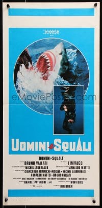 6f927 SHARKS & MEN Italian locandina 1976 Bruno Vailati, great white shark & man w/severed leg!