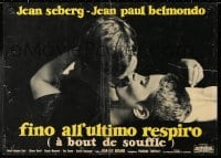 6f957 A BOUT DE SOUFFLE Italian 19x26 pbusta 1961 Godard's Breathless, Jean Seberg & Belmondo kiss!