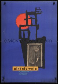 6f473 NOBODY'S CALLING Polish 23x33 1960 Nikt nie wola, cool strange Eryk Lipinski art!