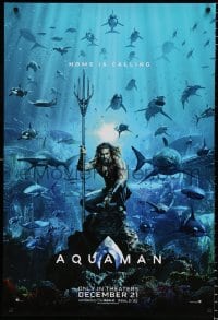 6g596 AQUAMAN teaser DS 1sh 2018 DC, Jason Momoa in title role with great white sharks and more!