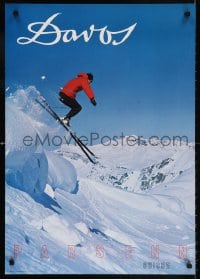6g295 DAVOS PARSENN 21x30 commercial poster 1960s great image of skier jumping and mountains!