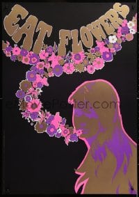 6g297 EAT FLOWERS 20x29 Dutch commercial poster 1960s psychedelic Slabbers art of woman & flowers!