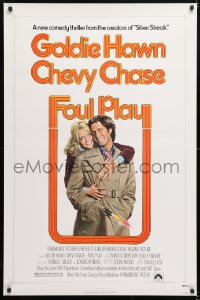 6g691 FOUL PLAY 1sh 1978 wacky Lettick art of Goldie Hawn & Chevy Chase, screwball comedy!