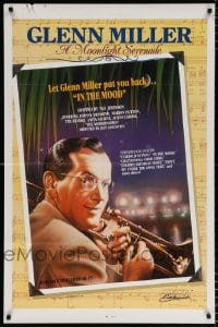 6g266 GLENN MILLER A MOONLIGHT SERENADE 27x41 video poster 1985 art of Glenn Miller w/trombone!