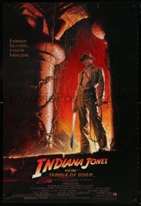 6g734 INDIANA JONES & THE TEMPLE OF DOOM 1sh 1984 art of Harrison Ford by Bruce Wolfe, no borders!