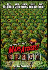 6g801 MARS ATTACKS! int'l advance DS 1sh 1996 directed by Tim Burton, great image of many aliens!