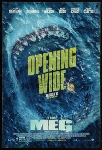 6g804 MEG advance DS 1sh 2018 image of giant megalodon and sexy sunbather, opening wide!