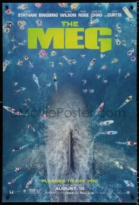 6g805 MEG teaser DS 1sh 2018 image of giant megalodon and terrified swimmers, pleased to eat you!