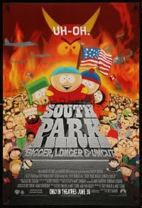 6g908 SOUTH PARK: BIGGER, LONGER & UNCUT int'l advance 1sh 1999 Parker & Stone animated musical!