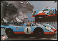 6g101 GULF PORSCHE 917 2-sided 24x34 Swiss advertising poster 1970s Jo Siffert & schematic of racer!
