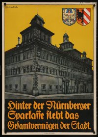 6g102 HINTER DER NURNBERGER 26x37 German advertising poster 1910s Andreas Bach artwork of bank!