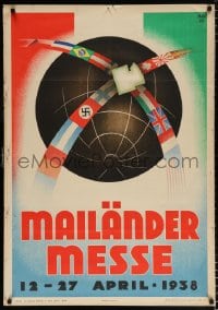 6g442 MAILANDER MESSE 28x40 Italian special poster 1938 different country flags, Nazi Germany!