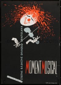 6g087 MOMENT MUSICAL 17x23 Czech music poster 1967 wild art of a violinist w/splattered red hair!