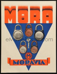 6g105 MORA MORAVIA 9x12 Czech advertising poster 1920s great art of 5 locks and key!