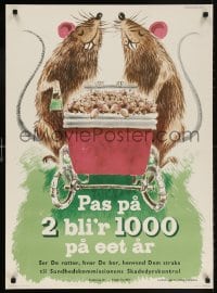 6g471 PAS PA 2 BL'R 1000 PA EET AR 25x34 Danish special poster 1960s rat couple w/babies by Engholm!