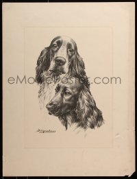 6g071 UNKNOWN ART PRINT signed 20x26 art print 1980s cool dogs, please help identify artist!