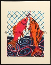 6g048 UNKNOWN ART PRINT signed #47/120 14x17 art print 2000 Vis a Vis, great art of fish!