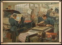 6g513 UNKNOWN DANISH POSTER 29x40 special poster 1922 great art of men working in printing factory!