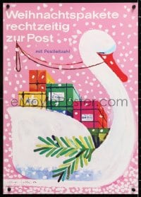 6g528 WEIHNACHTSPAKETE RECHTZEITIG ZUR POST 17x23 German special poster 1963 swan w/gifts, Labbe!!