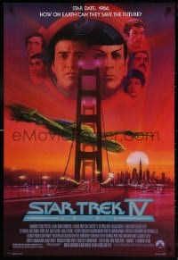 6g918 STAR TREK IV 1sh 1986 art of Leonard Nimoy, Shatner & Klingon Bird-of-Prey by Bob Peak!