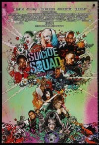 6g934 SUICIDE SQUAD advance DS 1sh 2016 Smith, Leto as the Joker, Robbie, Kinnaman, cool art!