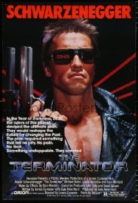 6g942 TERMINATOR 1sh 1984 classic image of cyborg Arnold Schwarzenegger, no border design!
