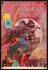 6g141 NEW YORK WORLD'S FAIR 11x16 travel poster 1961 cool Bob Peak art of family & Unisphere!