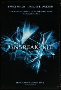 6g973 UNBREAKABLE teaser DS 1sh 2000 M. Night Shyamalan directed, Bruce Willis, Samuel L. Jackson!