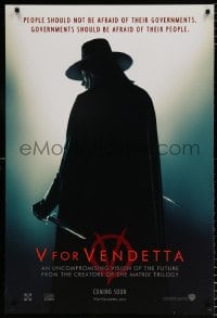 6g981 V FOR VENDETTA teaser DS 1sh 2005 Wachowskis, Natalie Portman, silhouette of Hugo Weaving!
