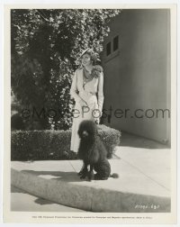 6h230 CLAUDETTE COLBERT 8x10 still 1935 walking her French poodle Smoky in cool daytime frock!