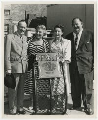 6h545 LAUREL & HARDY 8x10 still 1954 with their wives holding plaque on the old Roach studio lot!
