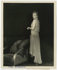 6h697 OLGA BACLANOVA 8.25x10 news photo 1920s full-length in pretty gown by leopard print pillow!