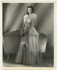 6h207 CAT PEOPLE 8.25x10 still 1942 full-length Simone Simon modeling a cool feathered dress!