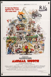 6j048 ANIMAL HOUSE style B int'l 1sh 1978 John Belushi, John Landis classic, art by Rick Meyerowitz!