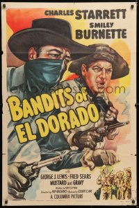 6j081 BANDITS OF EL DORADO 1sh 1949 art of Charles Starrett as The Durango Kid + Smiley!