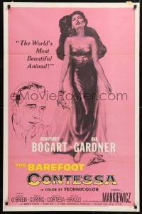 6j084 BAREFOOT CONTESSA 1sh 1954 Humphrey Bogart & art of sexy full-length Ava Gardner!